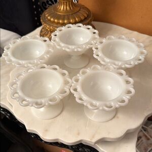 Vintage White Pressed Glass Footed Compote (s)